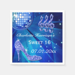 Servilleta De Papel Bola de Disco Azul y Tacones Brillantes Cumpleaños