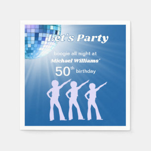 Servilleta De Papel Bola de Disco Groovy Azul Cumpleaños 50 de Hombres