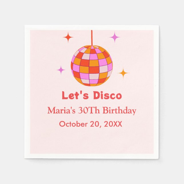 Servilleta De Papel Bola de Disco Naranja Rosa Fiesta de Cumpleaños Va (Anverso)