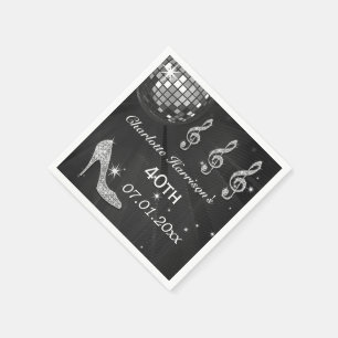 Servilleta De Papel Bola de Disco Negro/Plata y Tacones con Brillo 40