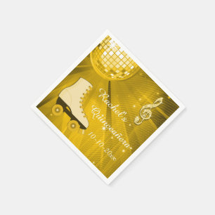 Servilleta De Papel Bola de Discoteca de Oro y Patines de Quinceañera