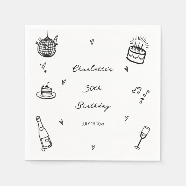 Servilleta De Papel bola de discoteca dibujada a mano Favor de cumplea (Anverso)