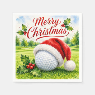 Servilleta De Papel Bola de golf con sombrero de Santa en green de put