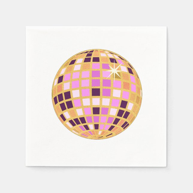 Servilleta De Papel Bola Disco Moderna Gold Purple Retro (Anverso)