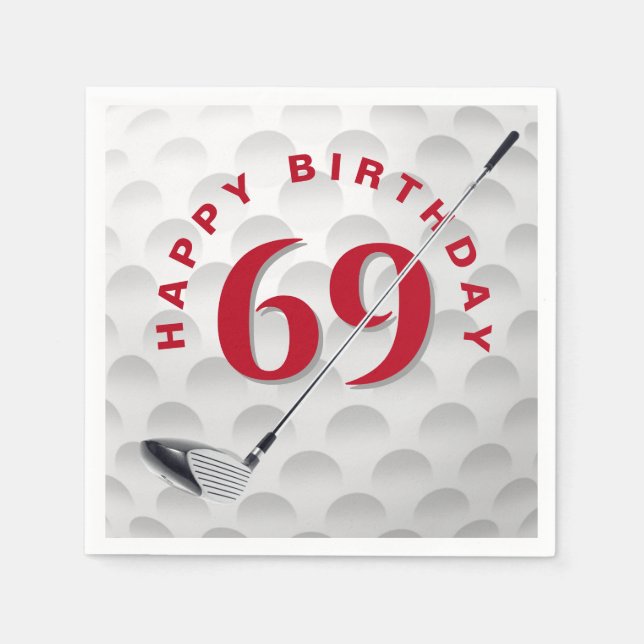 Servilleta De Papel Bola y palo de golf para el 69 cumpleaños (Anverso)