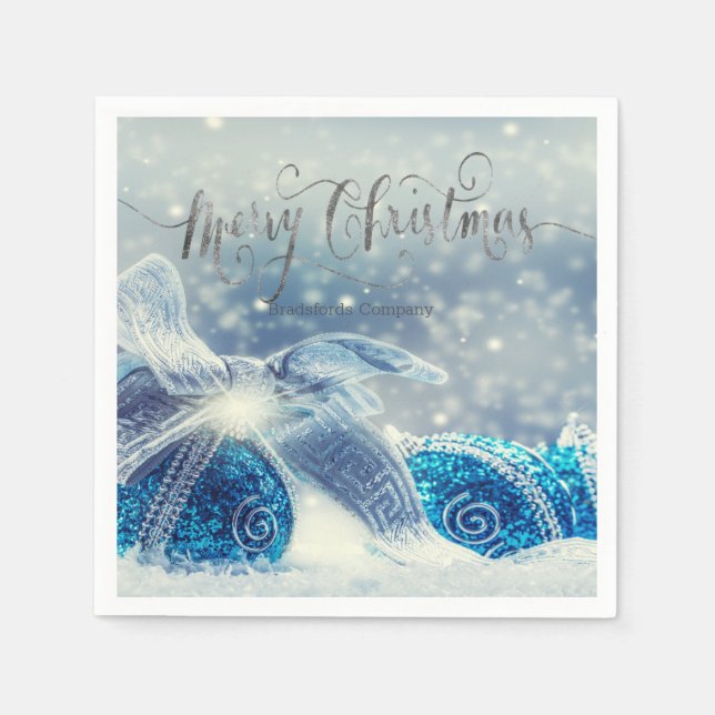 Servilleta De Papel Bolas Azules de Navidad Bokeh (Anverso)