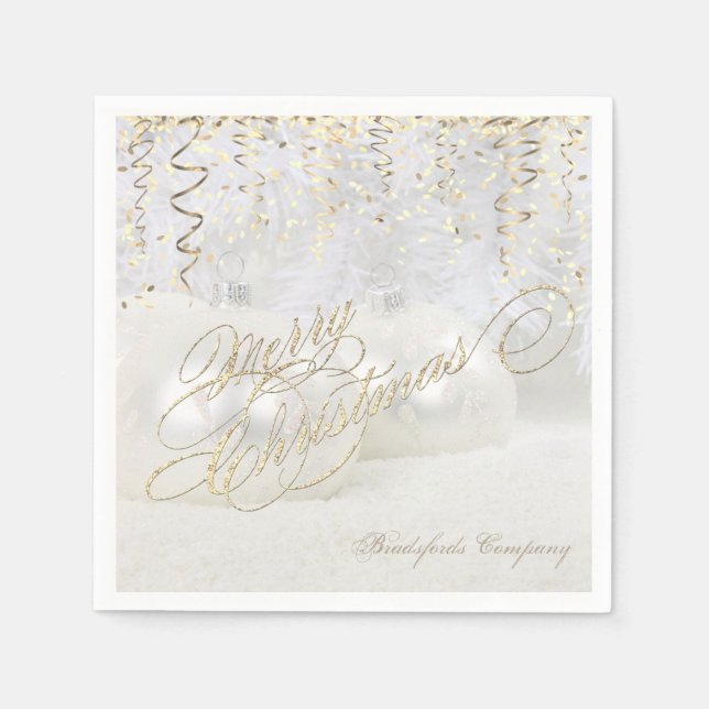 Servilleta De Papel Bolas de Navidad Elegantes, Confeti Dorado (Anverso)