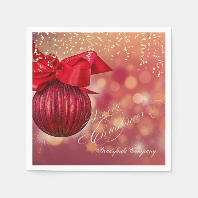 Servilleta De Papel Bolas de Navidad Rojas Bokeh Company (Anverso)