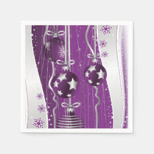 Servilleta De Papel Bolas de Navidades gris morado y plateado y copos 