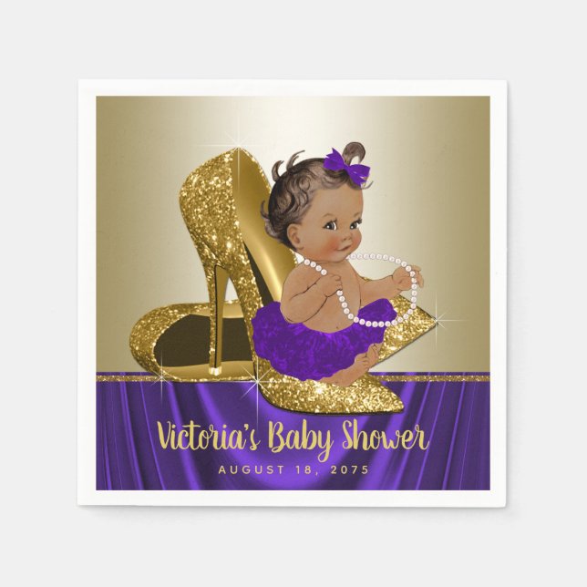 Servilleta De Papel Bolas de papel Baby Shower Purple Gold (Anverso)