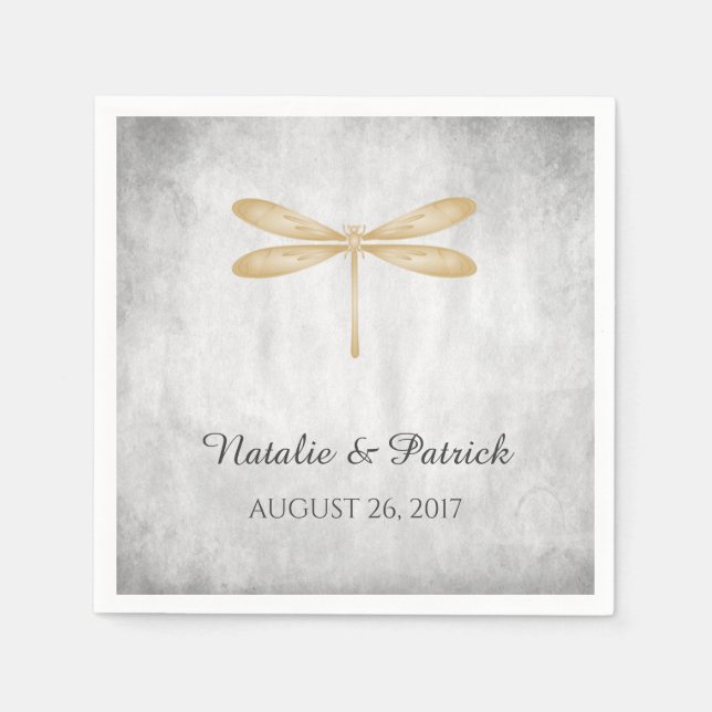 Servilleta De Papel Bolas de papel de Boda de la libélula dorada (Anverso)