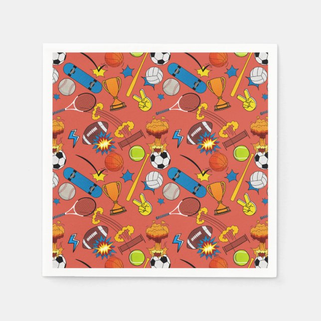 Servilleta De Papel Bolas Deportivas Retro de Cómic (Anverso)