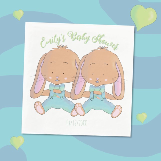 Servilleta De Papel Bolas gemelas Baby Shower White Paper Napkin (Twin bunnies spring baby shower paper napkins )