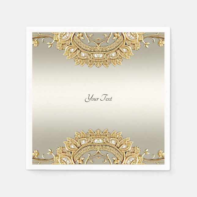 Servilleta De Papel Bolas Ornate de Oro (Anverso)