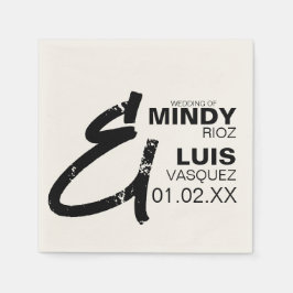 Servilleta De Papel BOLD AMPERSAND Grunge Negro Blanco Boda   