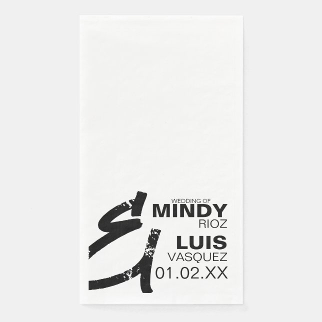 Servilleta De Papel BOLD AMPERSAND Grunge Negro Blanco Boda  (Anverso)
