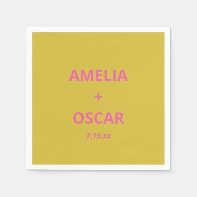 Servilleta De Papel Bold Modern Chartreuse Pink Yellow Wedding Custom (Anverso)