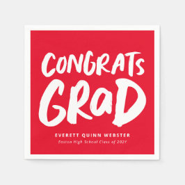 Servilleta De Papel Bold modern congrats grad red graduation party