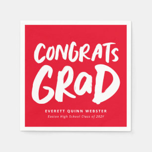 Servilleta De Papel Bold modern congrats grad red graduation party