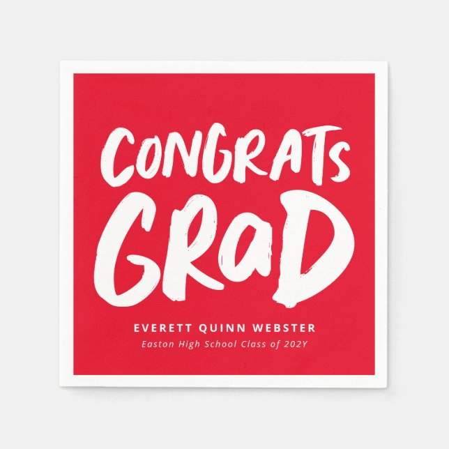 Servilleta De Papel Bold modern congrats grad red graduation party (Anverso)