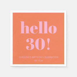 Servilleta De Papel Bold Modern Simple Orange Pink 30th Birthday Party