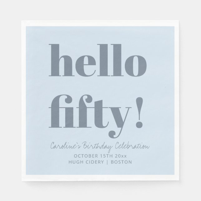 Servilleta De Papel Bold Soft Blue Modern 50th Birthday Custom (Anverso)