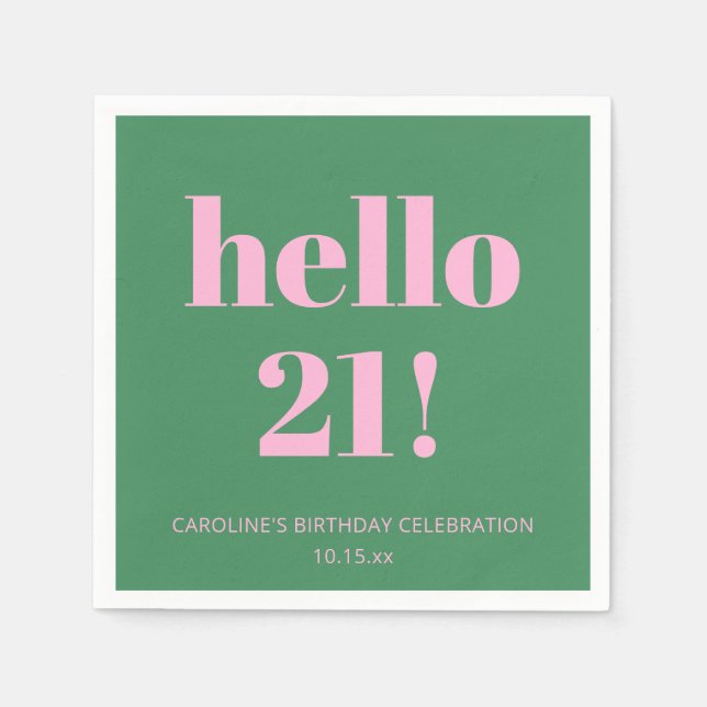 Servilleta De Papel Bold Typography Pink Green Modern 21st Birthday  (Anverso)