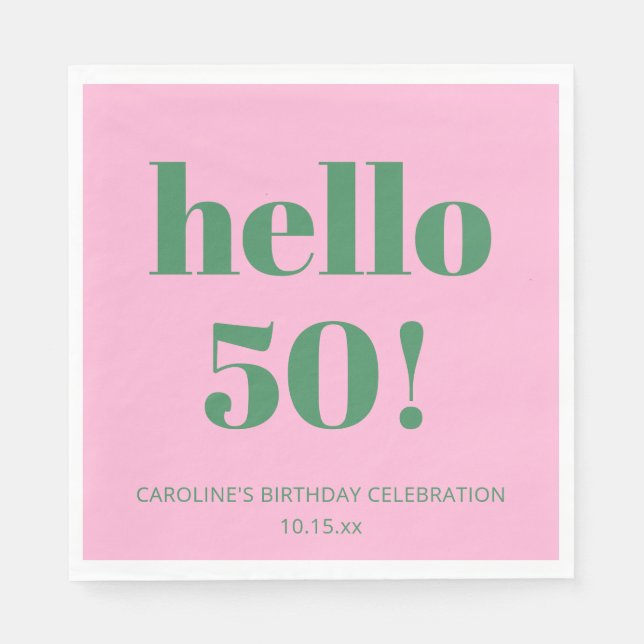 Servilleta De Papel Bold Typography Pink Green Modern 50th Birthday  (Anverso)