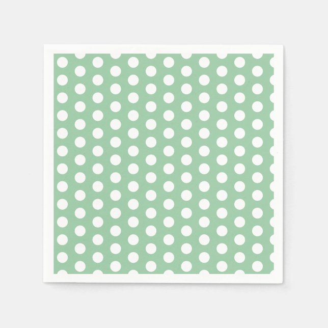 Servilleta De Papel Bold White Polka Dots on Sage Green  (Anverso)