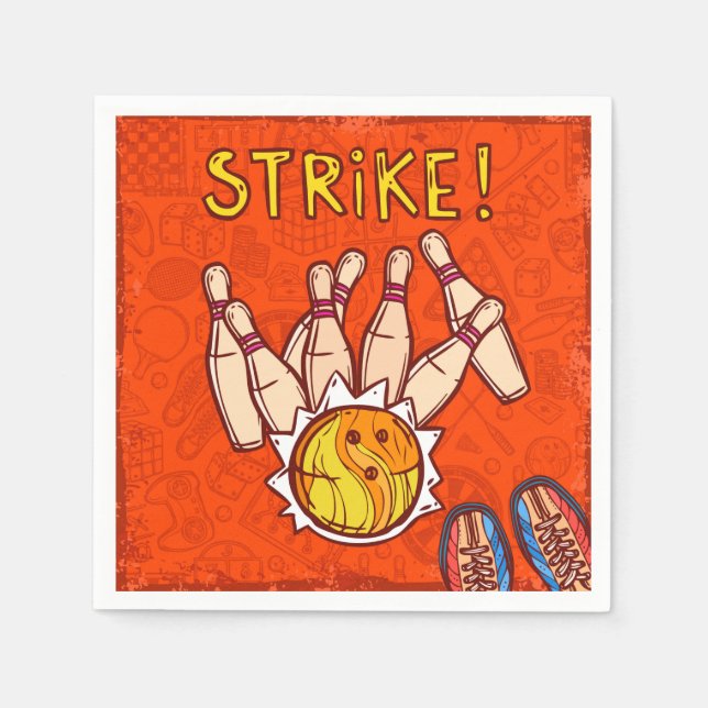 Servilleta De Papel Bolos de boliche fiesta de cumpleaños temática (Anverso)