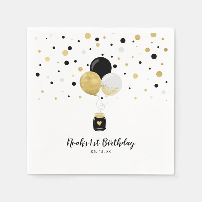 Servilleta De Papel Bolos dorados y negros y cumpleaños de los niños d (Anverso)