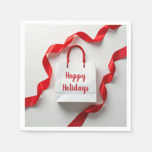 Servilleta De Papel Bolsa De Regalo De Felices Fiestas Con Cintas Roja