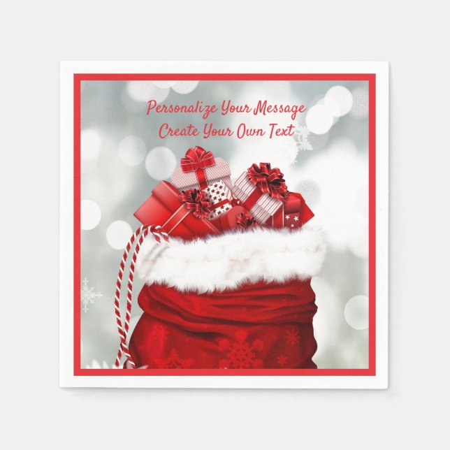 Servilleta De Papel Bolsa roja de Santa Claus llena de regalos de Navi (Anverso)