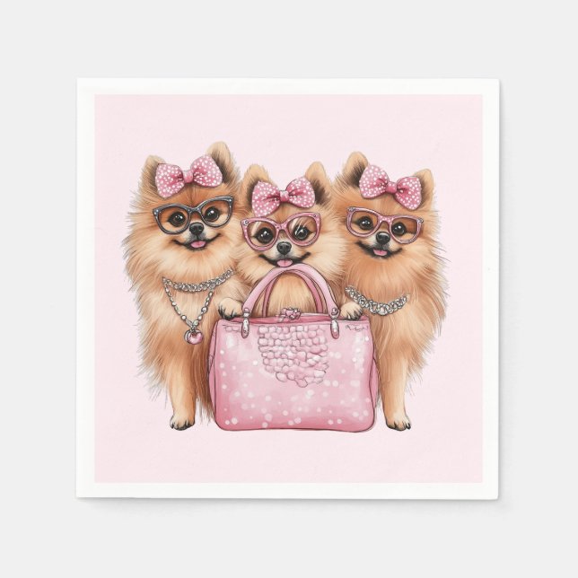 Servilleta De Papel Bolsa rosa de Perros Pomeranos de moda (Anverso)