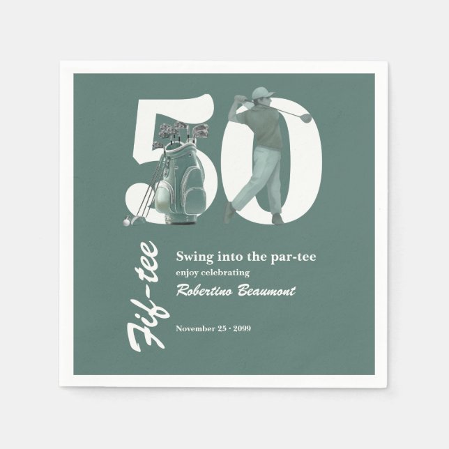 Servilleta De Papel Bolsas de Golf Verde Clásico Cumpleaños 50 (Anverso)