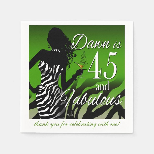 Servilleta De Papel Bomba Zebra 45 cumpleaños | verde (Anverso)