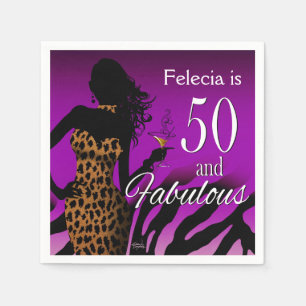 Servilleta De Papel Bombardeo Leopard 50 cumpleaños   violeta