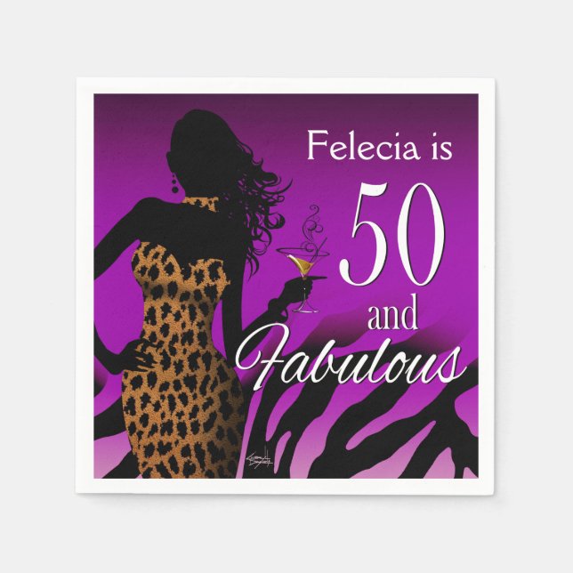 Servilleta De Papel Bombardeo Leopard 50 cumpleaños | violeta (Anverso)