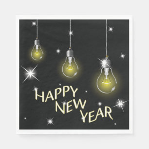 Servilleta De Papel Bombillas Modernas Brillantes Feliz Año Nuevo