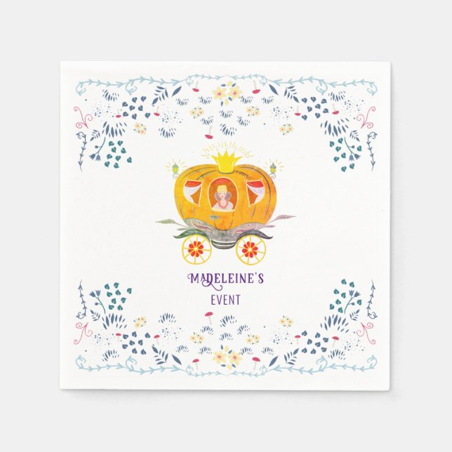 Servilleta De Papel Bompkin Princess Carriage Flores salvajes Cumpleañ (Anverso)