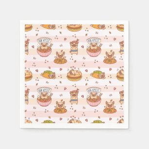 Servilleta De Papel Bon Appetit Pug Con Comida Ramen Sushi
