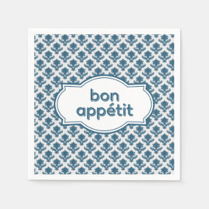 Servilleta De Papel Bon Appetit Tapiz Francés Elegante Azul Blanco