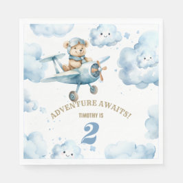 Servilleta De Papel Bonanza de cumpleaños del oso azul: Volando al año