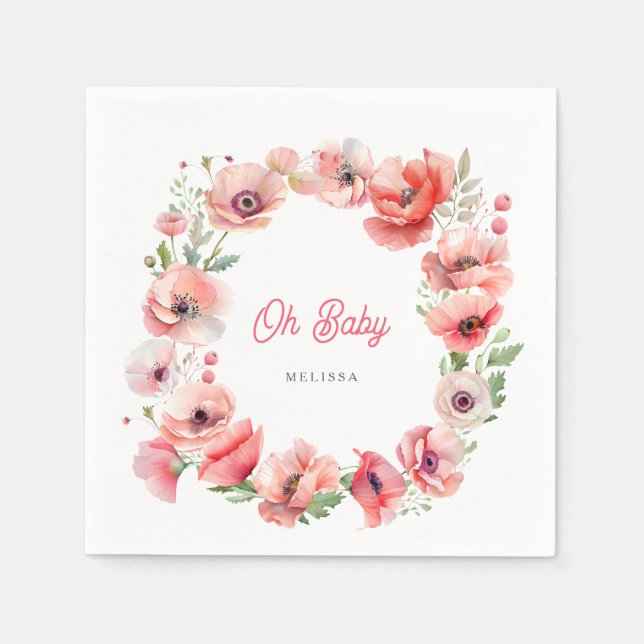 Servilleta De Papel Bonita amapola rosa Oh bebé (Anverso)