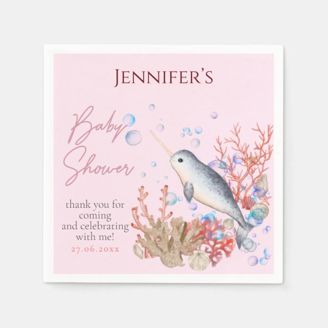 Servilleta De Papel Bonitas conchas marinas de Narwhal (Anverso)