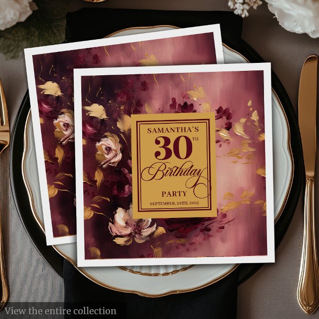 Servilleta De Papel Bonitas servilletas de cumpleaños Rubor Gold Gold  (Lovely Burgundy Blush Gold 30th Birthday Napkins)