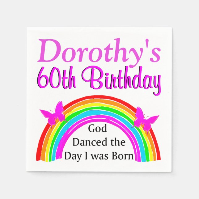 SERVILLETA DE PAPEL BONITO 60.º CUMPLEAÑOS PERSONALIZADO RAINBOW NAPKI (Anverso)