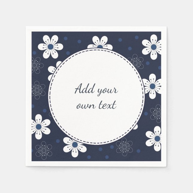 Servilleta De Papel Bonito azul de la marina Personalizado floral Text (Anverso)