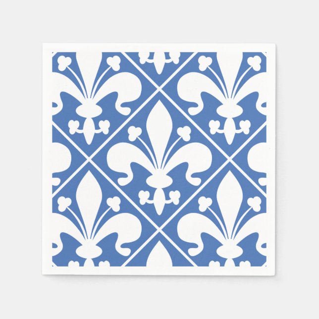 Servilleta De Papel Bonito Azul y blanco Fleur de Lys (Anverso)