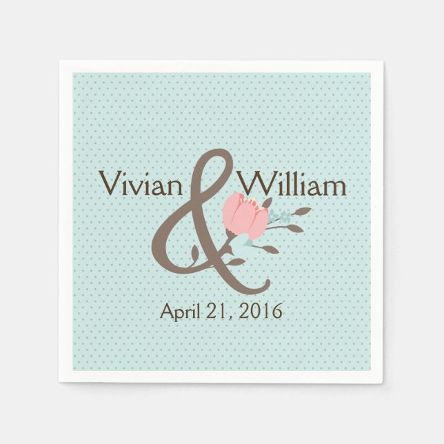 Servilleta De Papel Bonito Azul y Coral Boda Floral Napkin (Anverso)